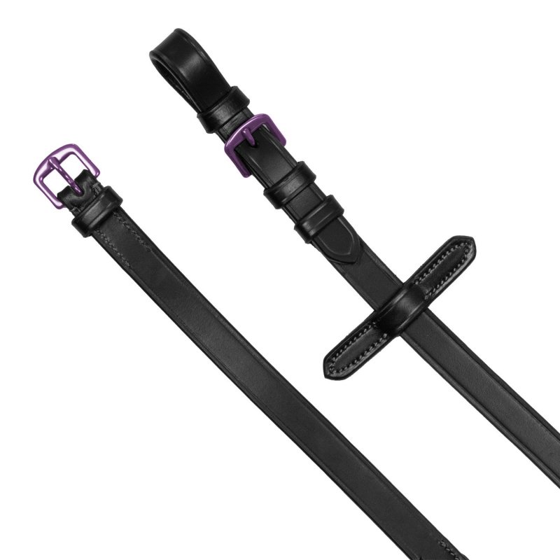 Equestro Redini in cuoio e gomma con fibbie viola Nero