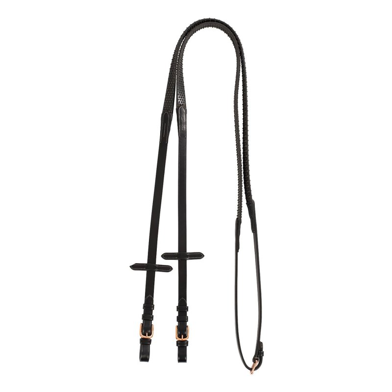 Equestro Redini in cuoio e gomma con fibbie oro rosa - Nero
