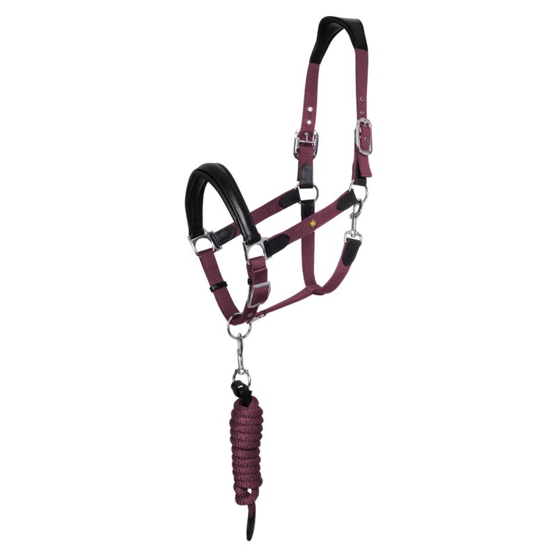 Equestro Cavezza ergonomica con inserti in cuoio - Nero/Bordeaux