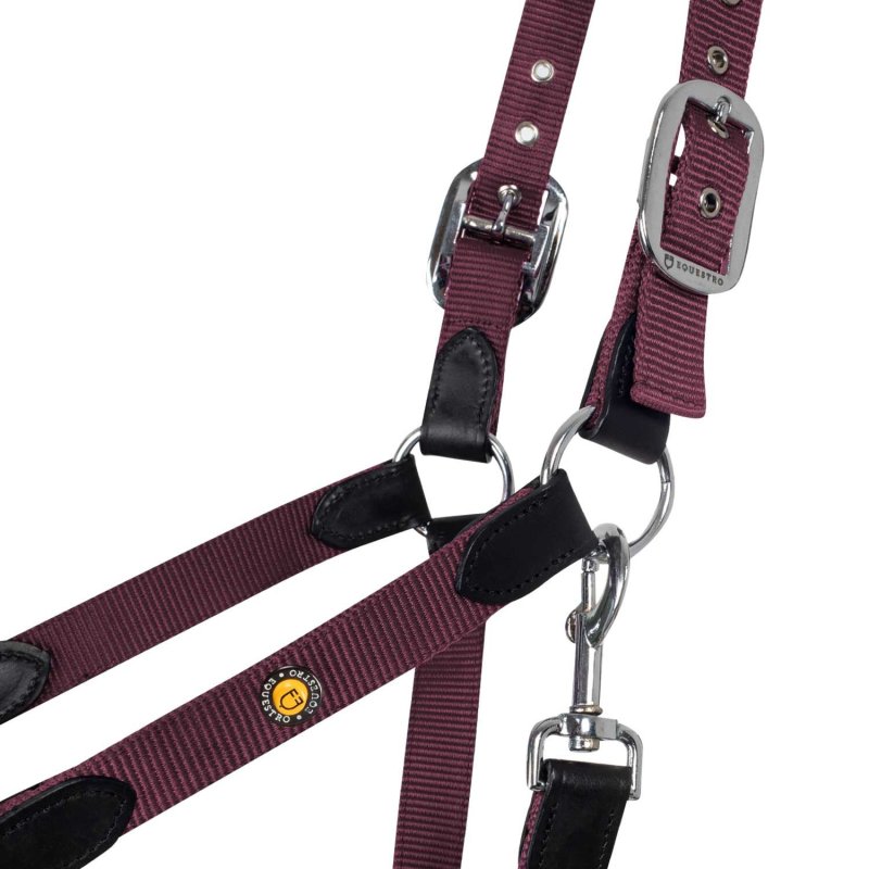 Equestro Cavezza ergonomica con inserti in cuoio - Nero/Bordeaux