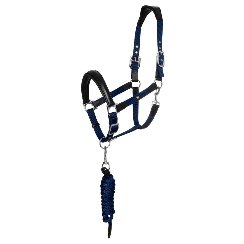 Equestro Cavezza ergonomica con inserti in cuoio - Nero/Blu navy