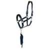Equestro Cavezza ergonomica con inserti in cuoio - Nero/Blu navy