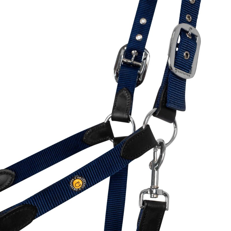Equestro Cavezza ergonomica con inserti in cuoio - Nero/Blu navy