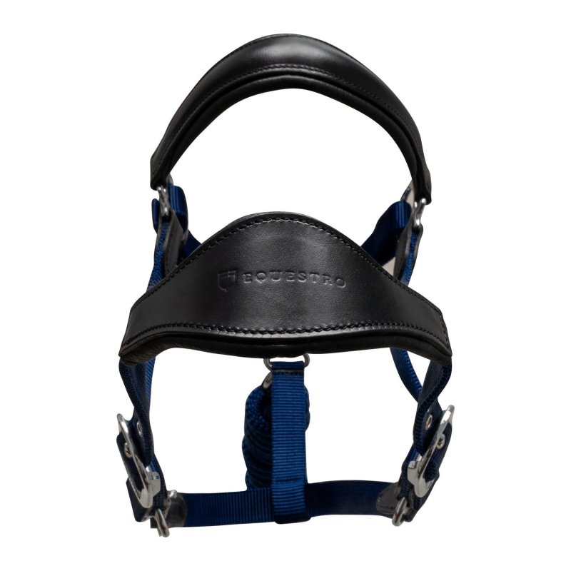 Equestro Cavezza ergonomica con inserti in cuoio - Nero/Blu navy