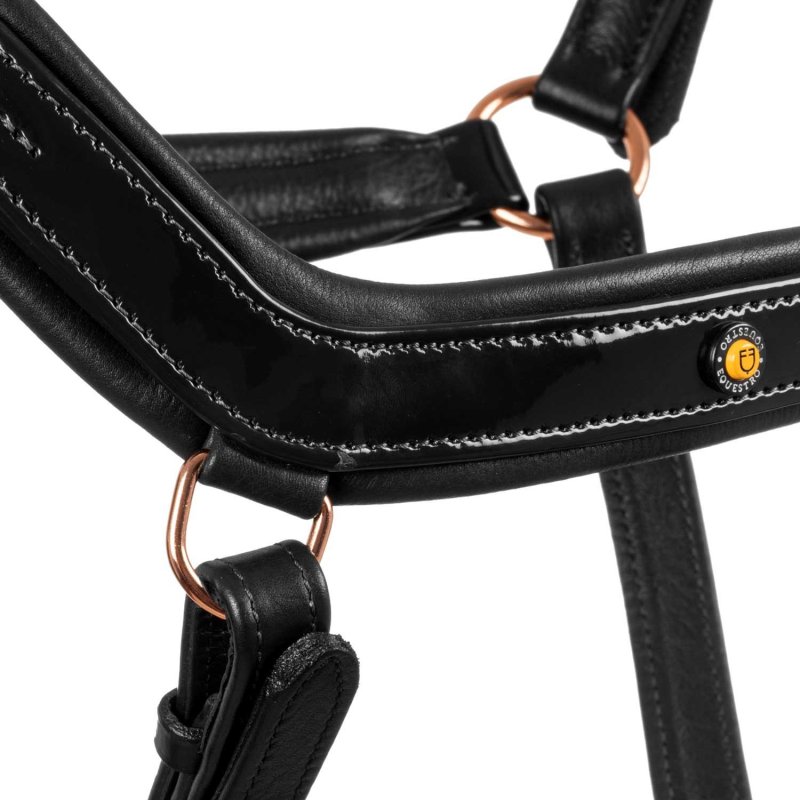 Equestro Cavezza cuoio lucido fibbie rose gold - Nero