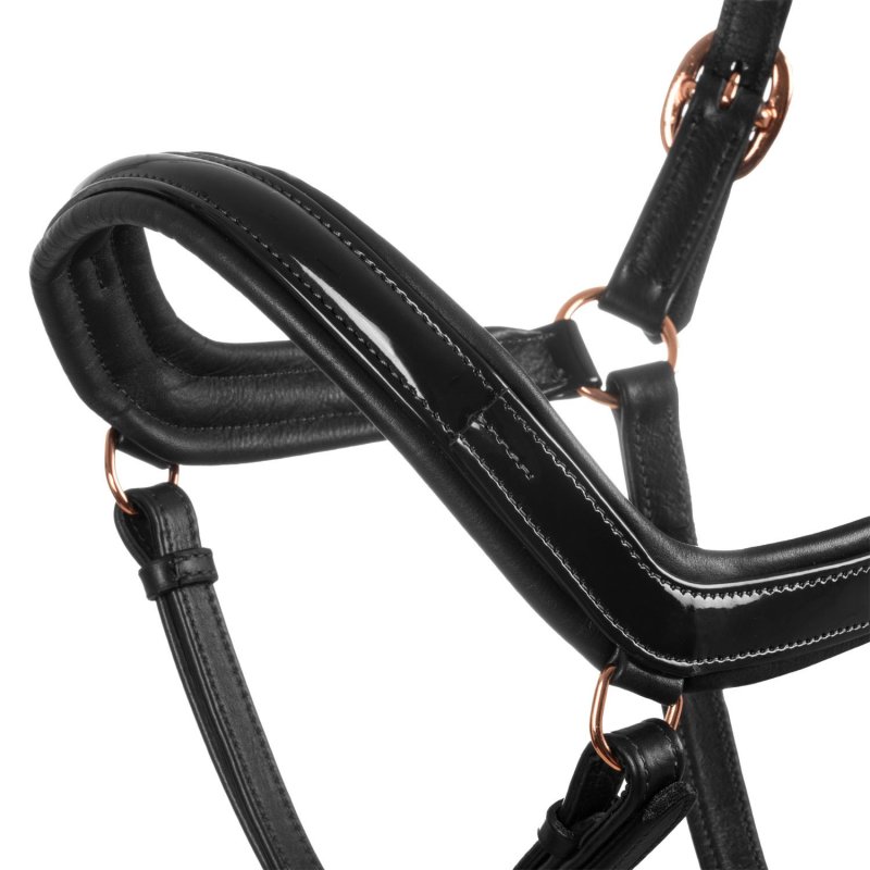 Equestro Cavezza cuoio lucido fibbie rose gold - Nero