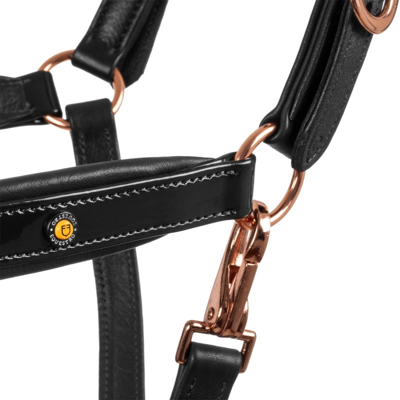 Equestro Cavezza cuoio lucido fibbie rose gold - Nero