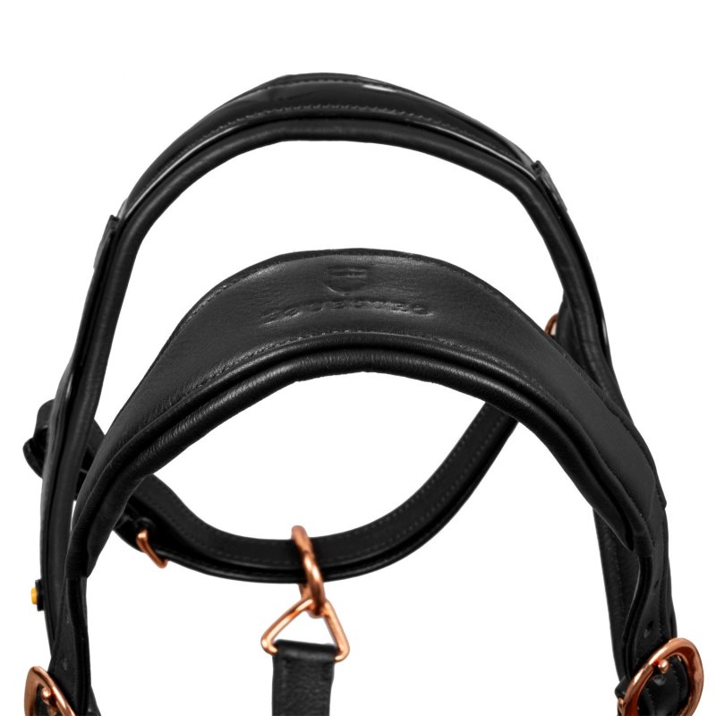 Equestro Cavezza cuoio lucido fibbie rose gold - Nero