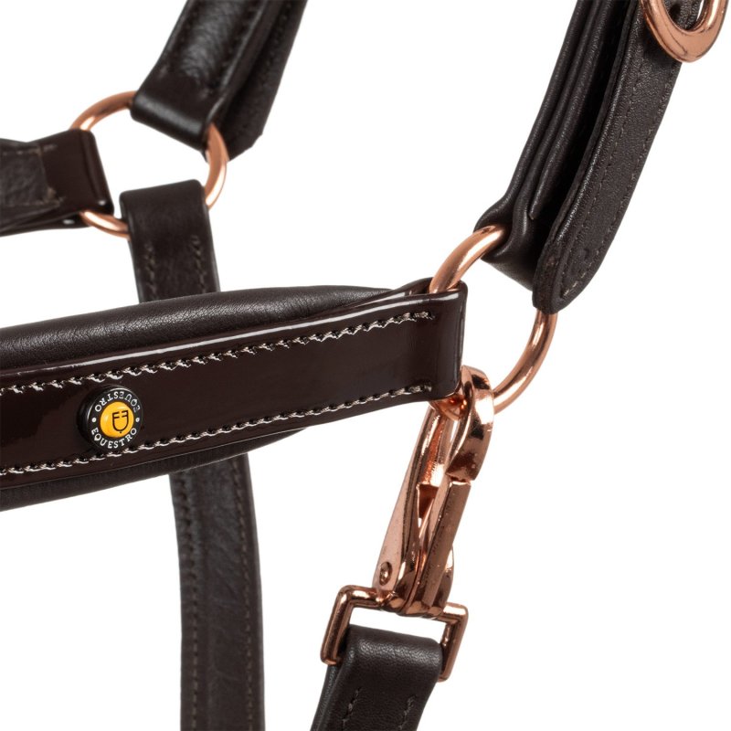 Equestro Cavezza cuoio lucido fibbie rose gold - Testa di moro