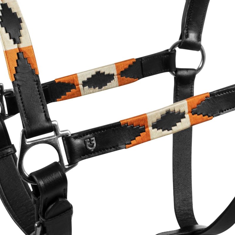 Equestro Cavezza in cuoio con decorazioni Navajo - Nero