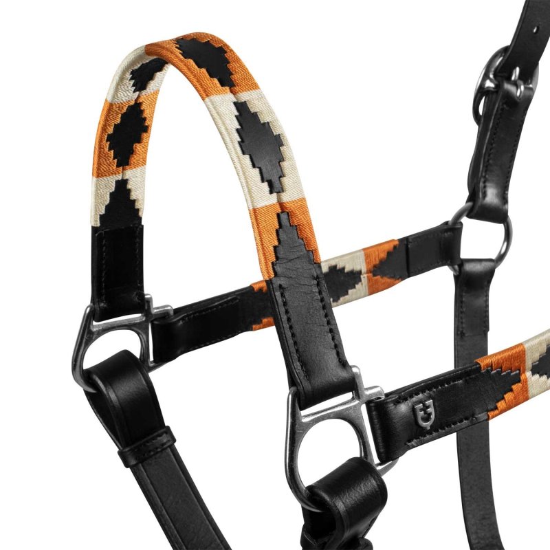 Equestro Cavezza in cuoio con decorazioni Navajo - Nero