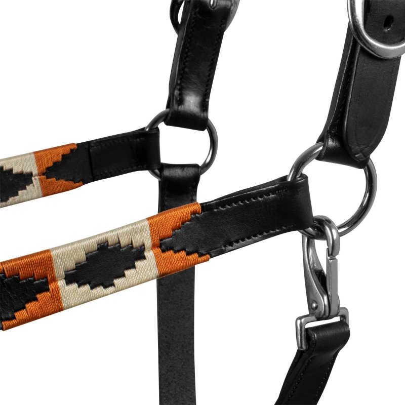 Equestro Cavezza in cuoio con decorazioni Navajo - Nero