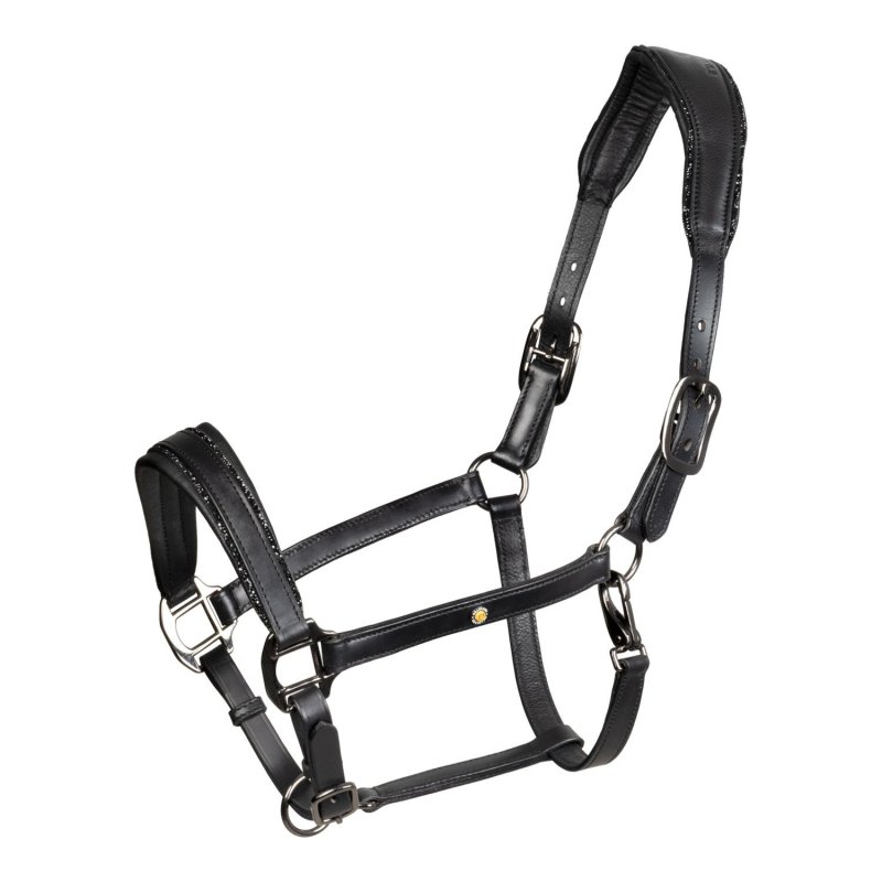 Equestro Cavezza in cuoio con piping glitterato Nero