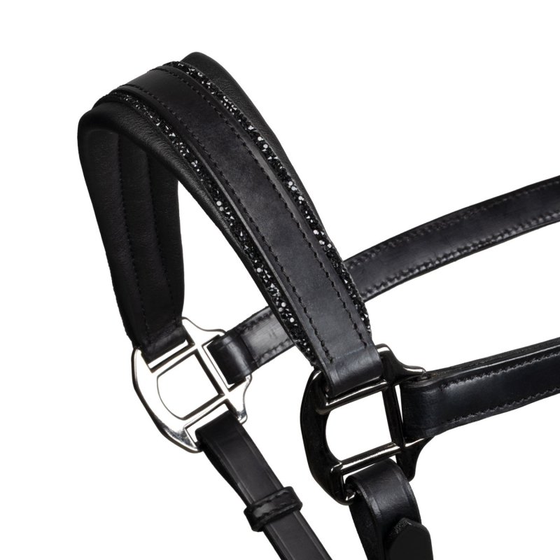 Equestro Cavezza in cuoio con piping glitterato Nero