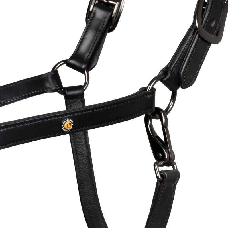 Equestro Cavezza in cuoio con piping glitterato Nero