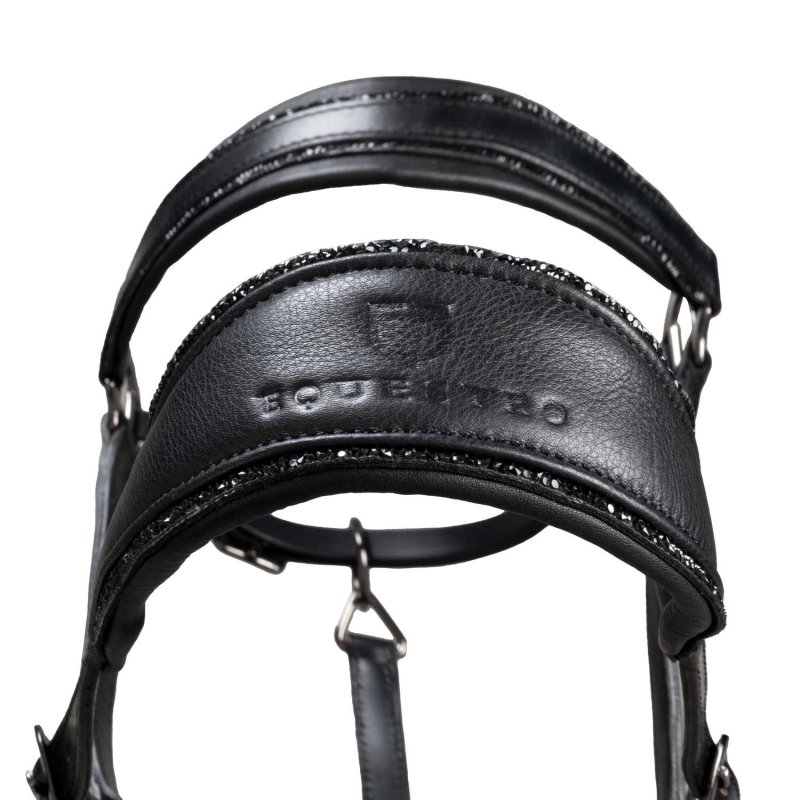 Equestro Cavezza in cuoio con piping glitterato Nero