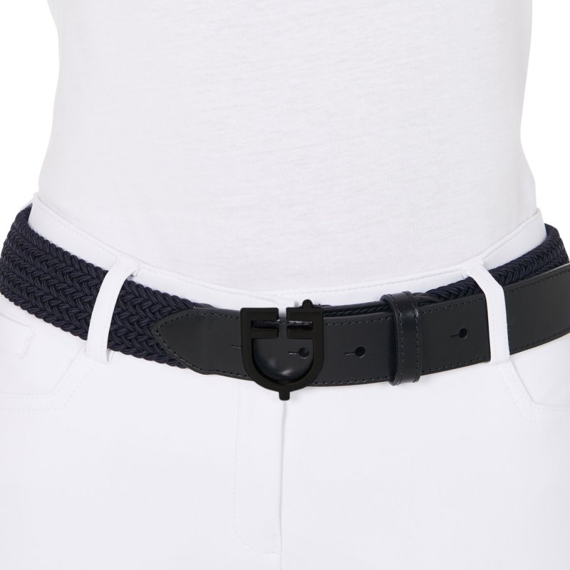 Equestro Cintura elastica con fibbia nera e logo - Blu navy