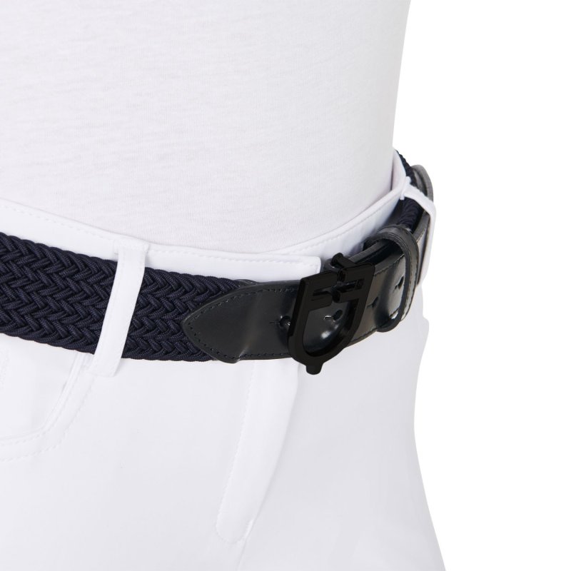 Equestro Cintura elastica con fibbia nera e logo - Blu navy
