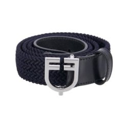 Equestro Cintura in cuoio con elastico e logo a fibbia - Blu navy