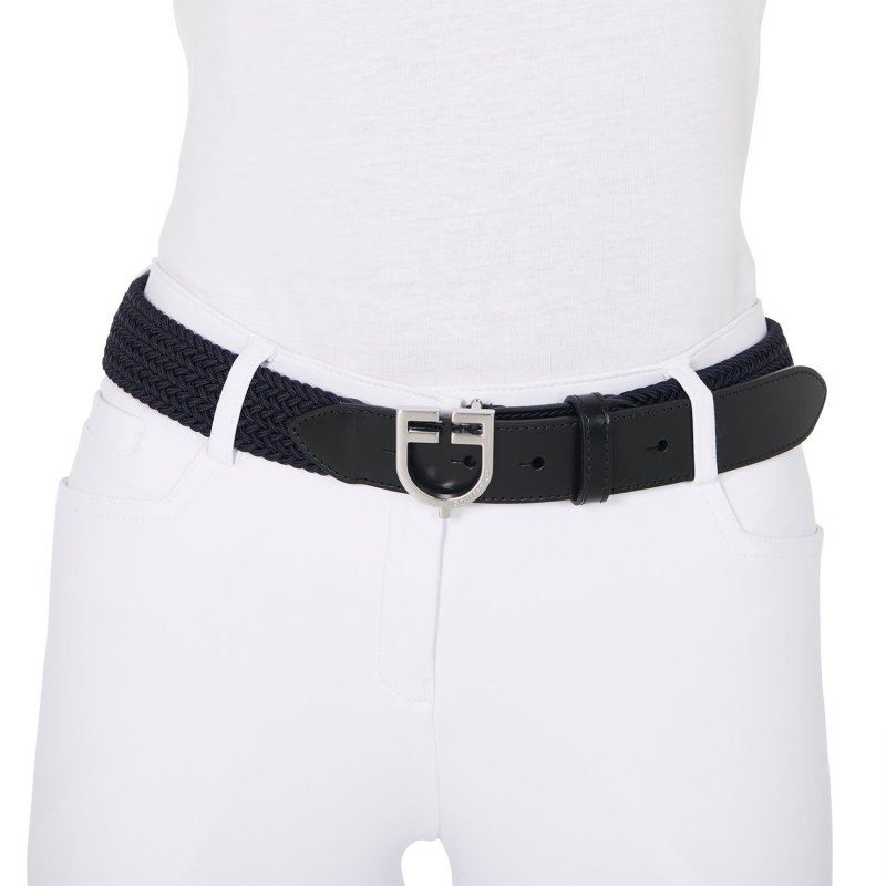 Equestro Cintura in cuoio con elastico e logo a fibbia - Blu navy