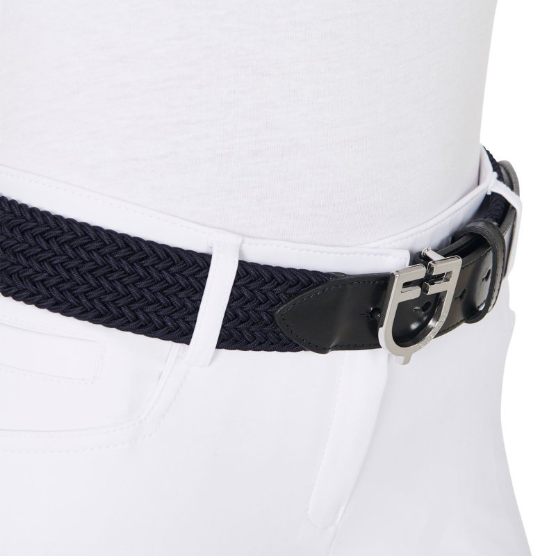 Equestro Cintura in cuoio con elastico e logo a fibbia - Blu navy