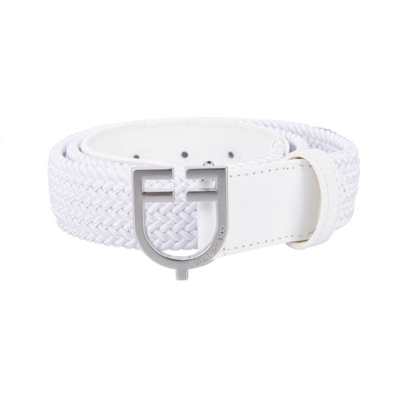 Equestro Cintura in cuoio con elastico e logo a fibbia - Bianco