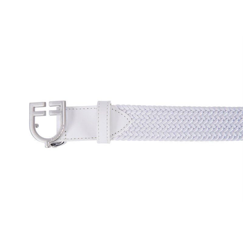 Equestro Cintura in cuoio con elastico e logo a fibbia - Bianco