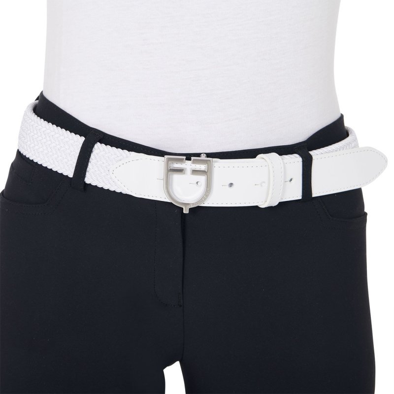 Equestro Cintura in cuoio con elastico e logo a fibbia - Bianco