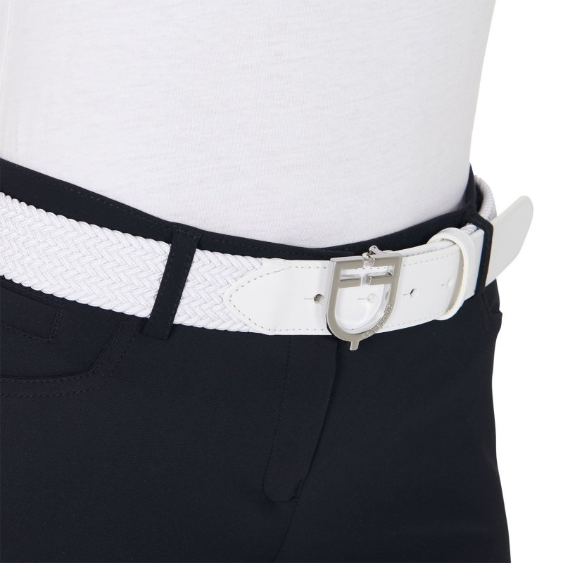 Equestro Cintura in cuoio con elastico e logo a fibbia - Bianco