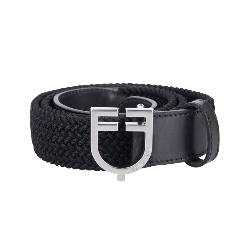 Equestro Cintura in cuoio con elastico e logo a fibbia - Nero