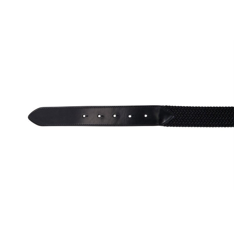 Equestro Cintura in cuoio con elastico e logo a fibbia - Nero