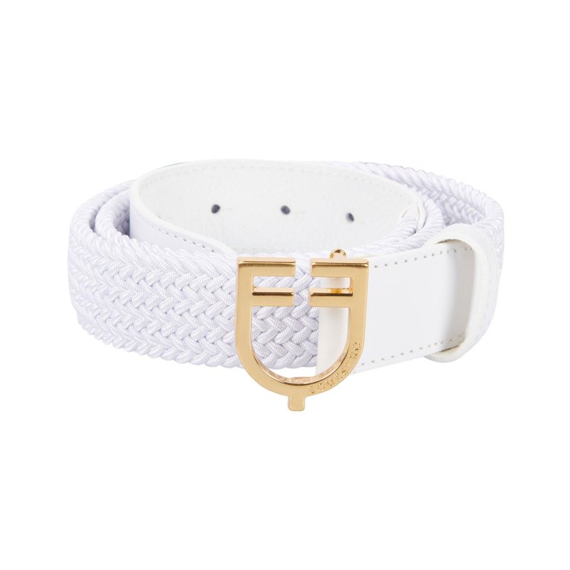 Equestro Cintura in cuoio con elastico e logo a fibbia - Bianco