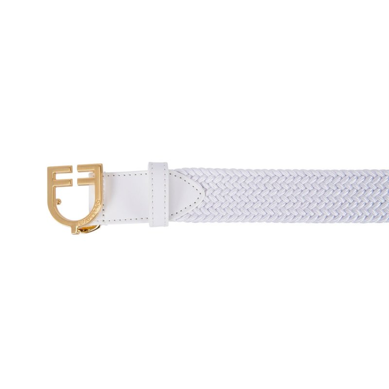 Equestro Cintura in cuoio con elastico e logo a fibbia - Bianco