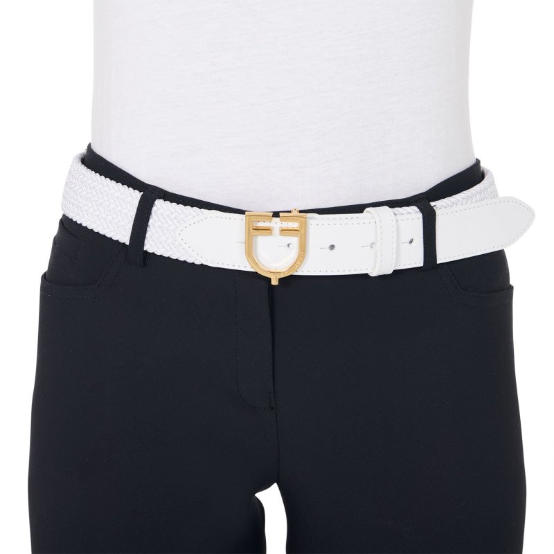 Equestro Cintura in cuoio con elastico e logo a fibbia - Bianco