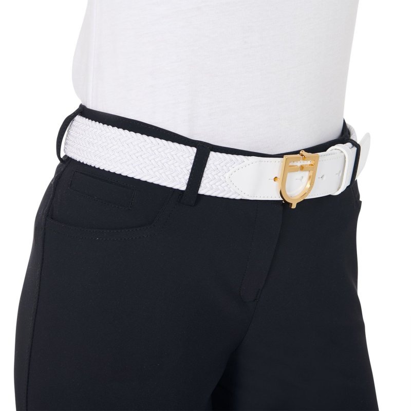 Equestro Cintura in cuoio con elastico e logo a fibbia - Bianco