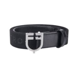 Equestro Cintura in cuoio con elastico e scritta - Nero