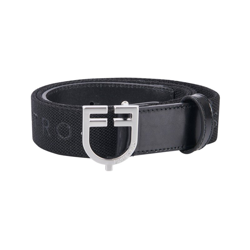 Equestro Cintura in cuoio con elastico e scritta - Nero
