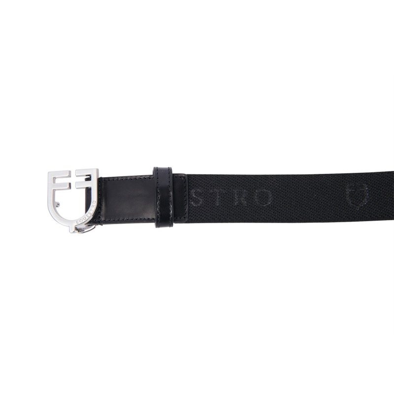 Equestro Cintura in cuoio con elastico e scritta - Nero