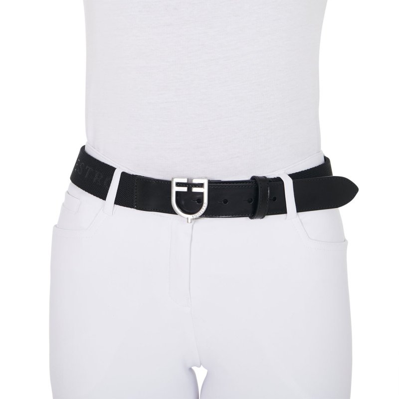 Equestro Cintura in cuoio con elastico e scritta - Nero