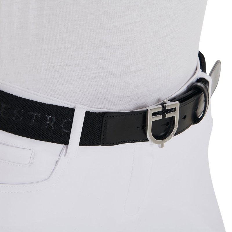 Equestro Cintura in cuoio con elastico e scritta - Nero