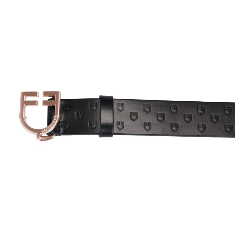 Equestro Cintura in cuoio logato black e fibbia rosegold - Nero