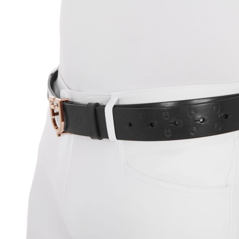 Equestro Cintura in cuoio logato black e fibbia rosegold - Nero