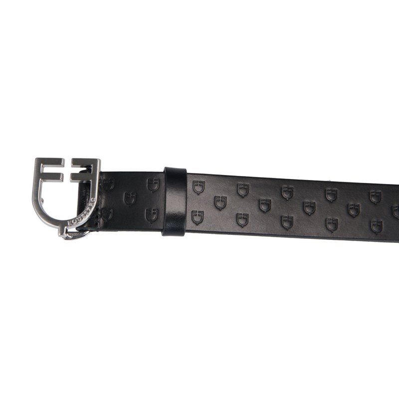 Equestro Cintura in cuoio logato con logo a fibbia - Nero