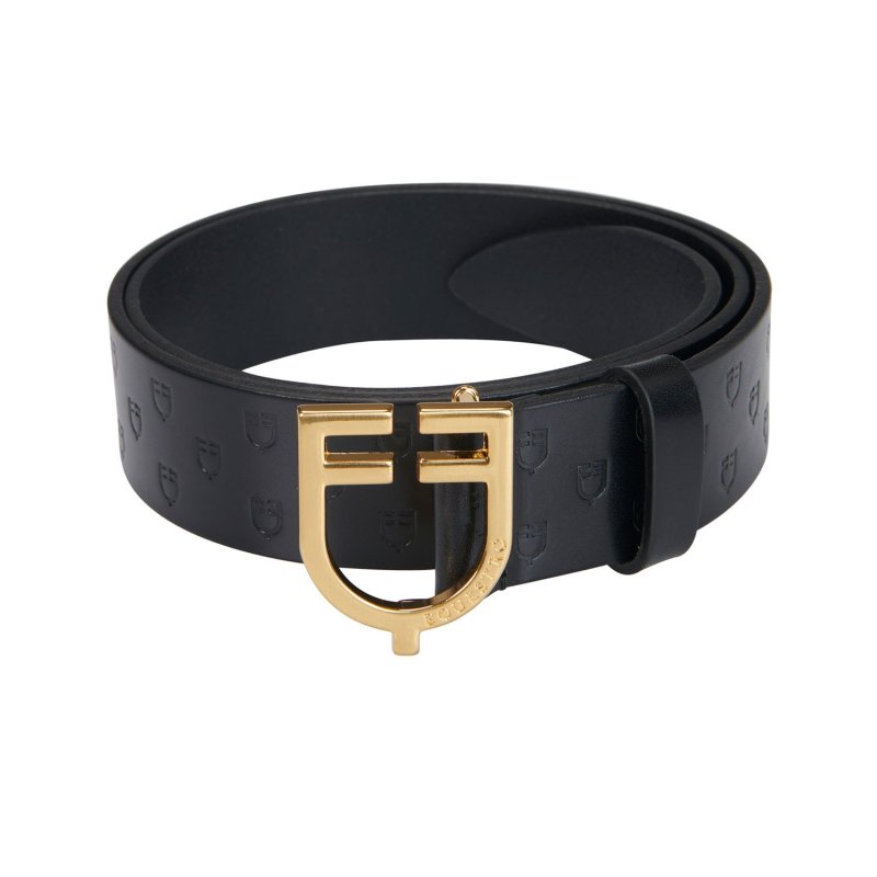 Equestro Cintura in cuoio logato con logo a fibbia - Nero