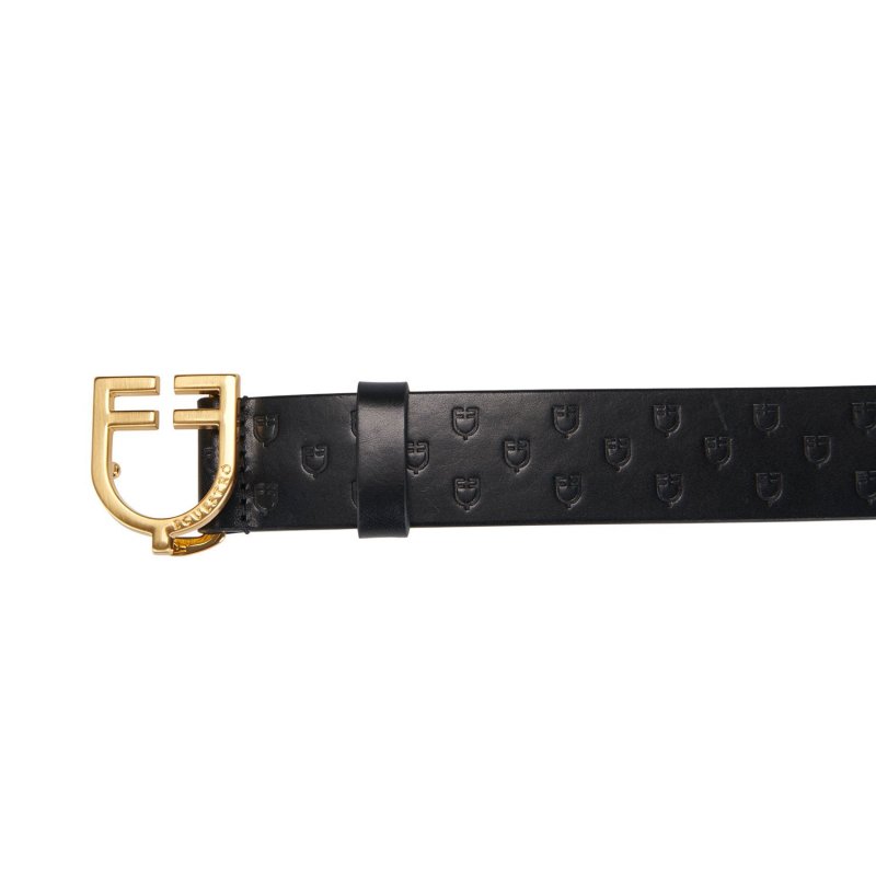 Equestro Cintura in cuoio logato con logo a fibbia - Nero