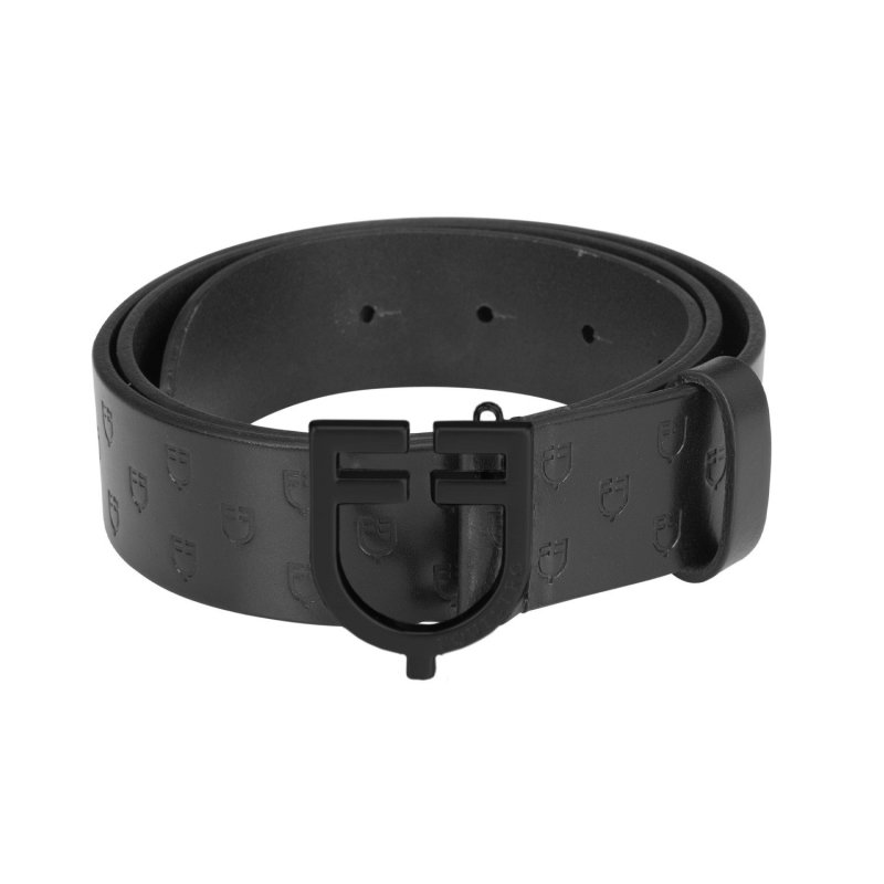 Equestro Cintura in cuoio logato total black a fibbia - Nero