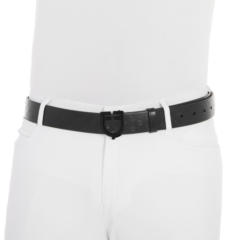 Equestro Cintura in cuoio logato total black a fibbia - Nero