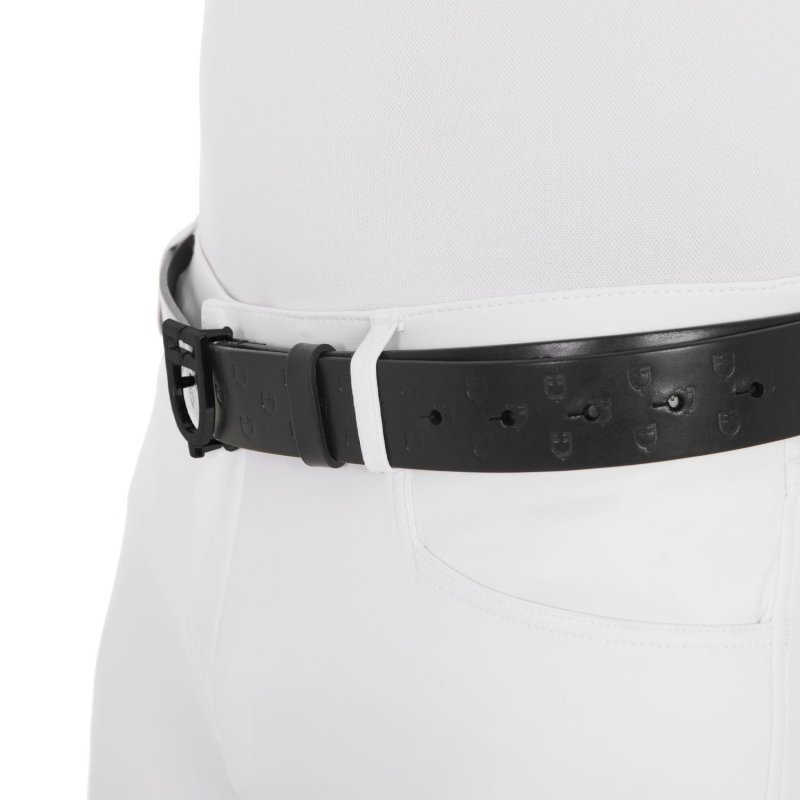 Equestro Cintura in cuoio logato total black a fibbia - Nero