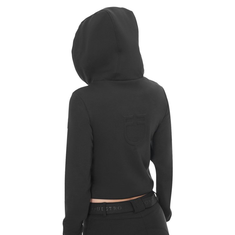 Equestro Felpa donna cropped con cappuccio - Nero