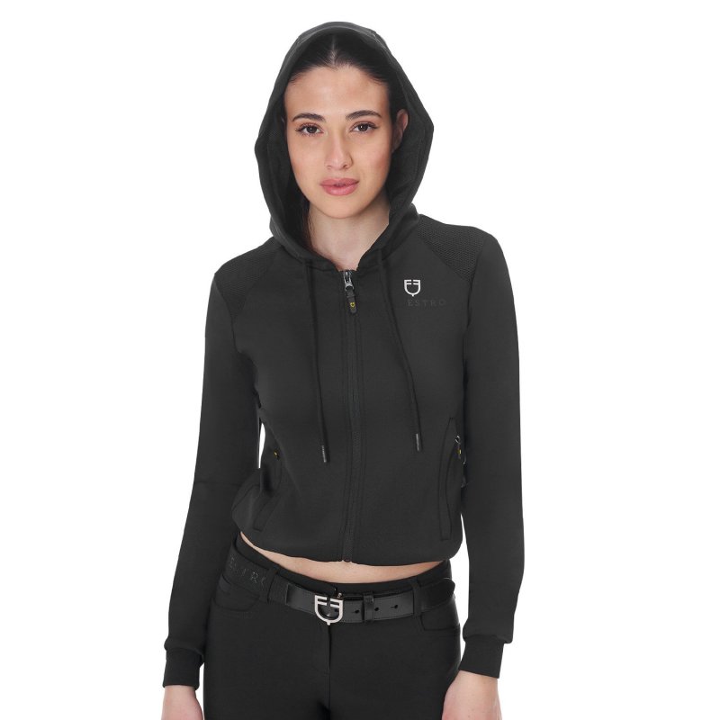 Equestro Felpa donna cropped con cappuccio - Nero